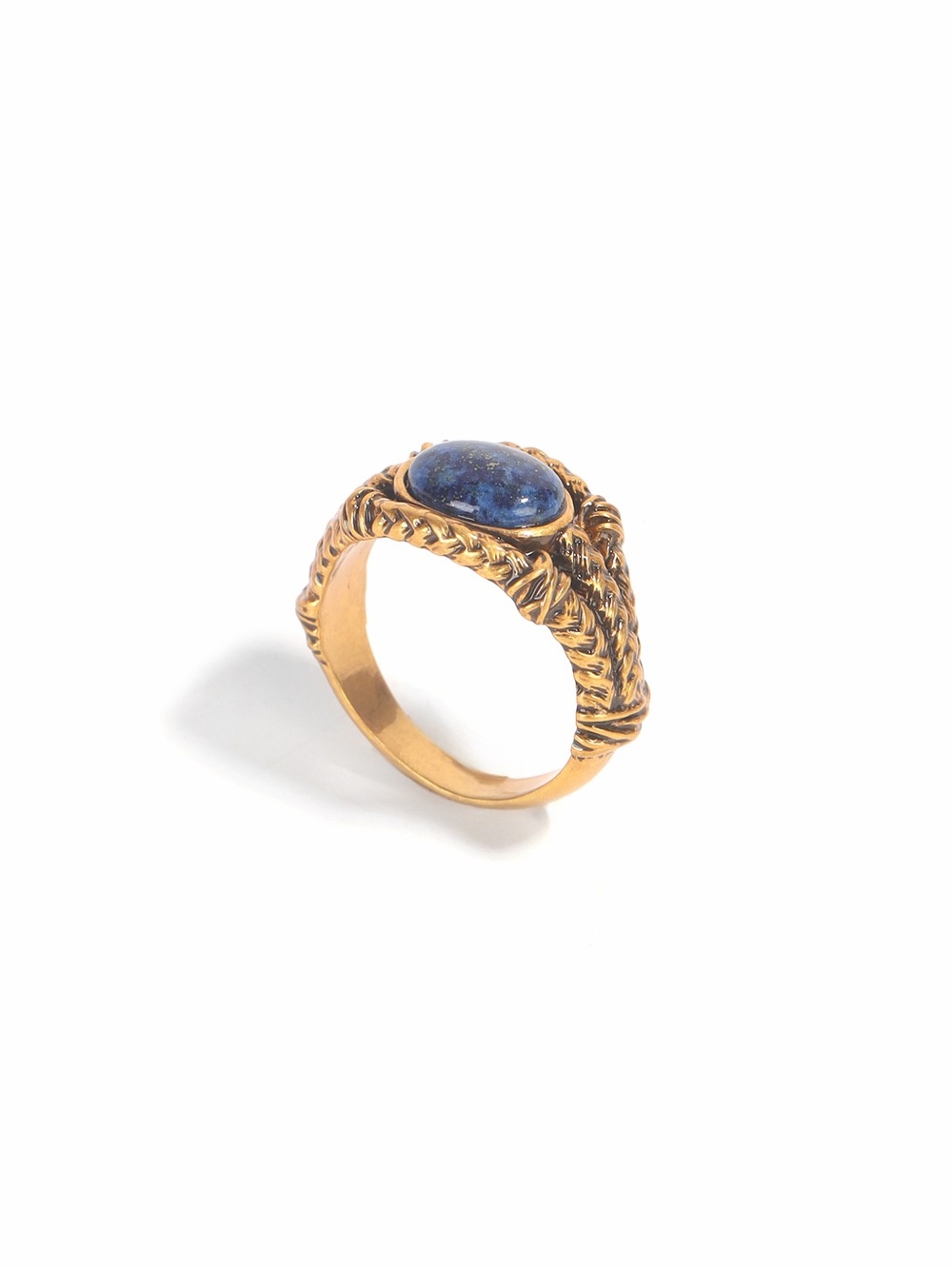 Gold-Tone Blue Stone Rope-Detail Ring — vintage  inspired size 7/8